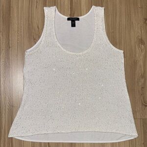 Ashley Stewart White Sequin Fitted Tank Top